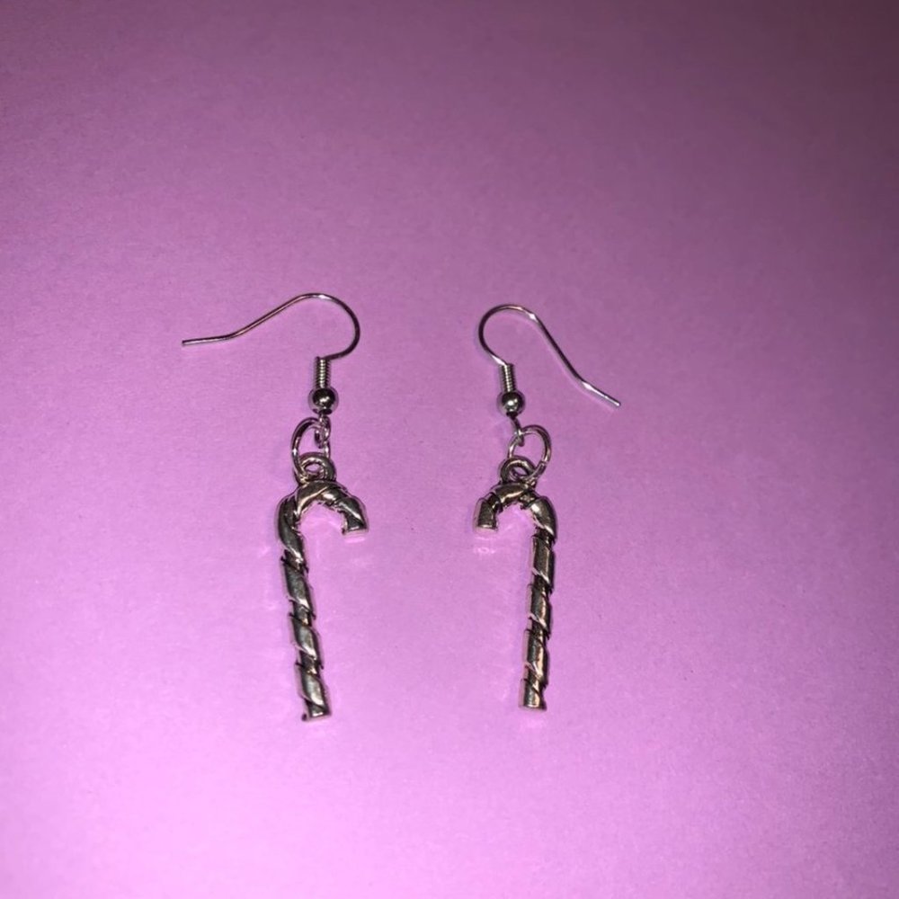 silver candy cane earrings